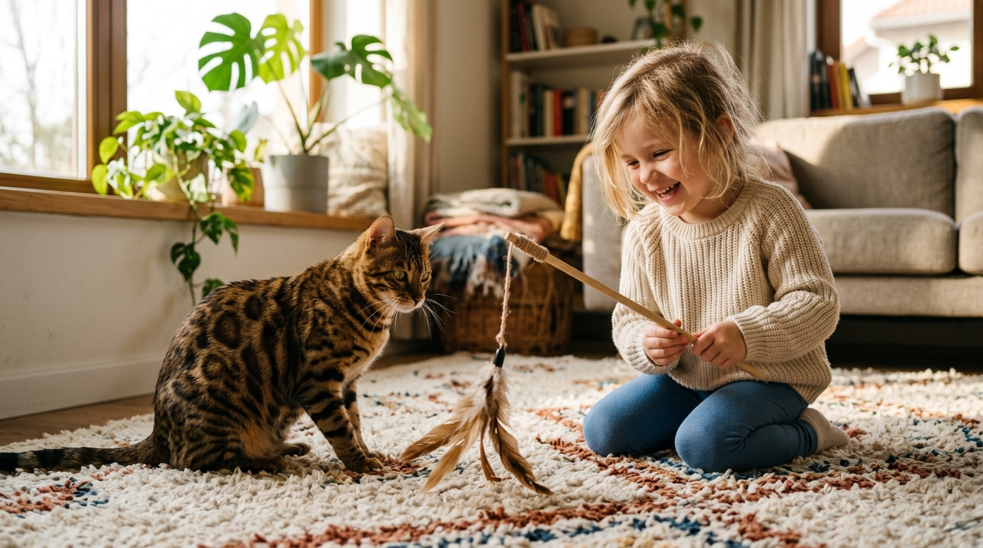 Kot bengalski a dzieci — czy bengal pasuje do rodziny?